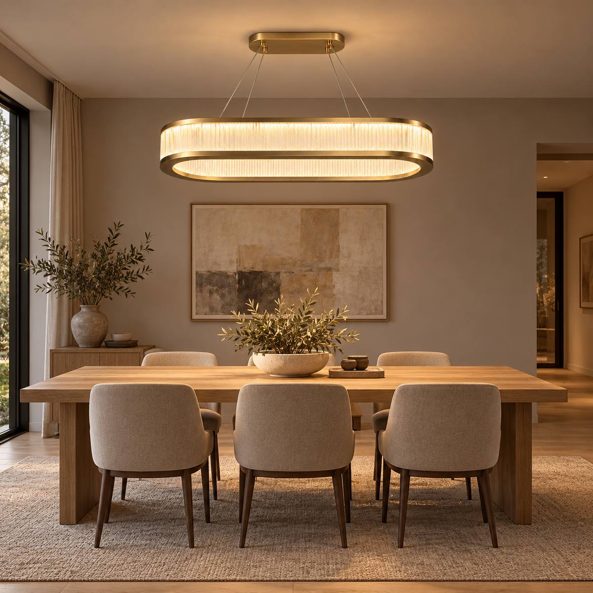 Vivara Glass Oval Ring Chandelier, champagne gold, 120 cm – dining room | CARRA HOME
