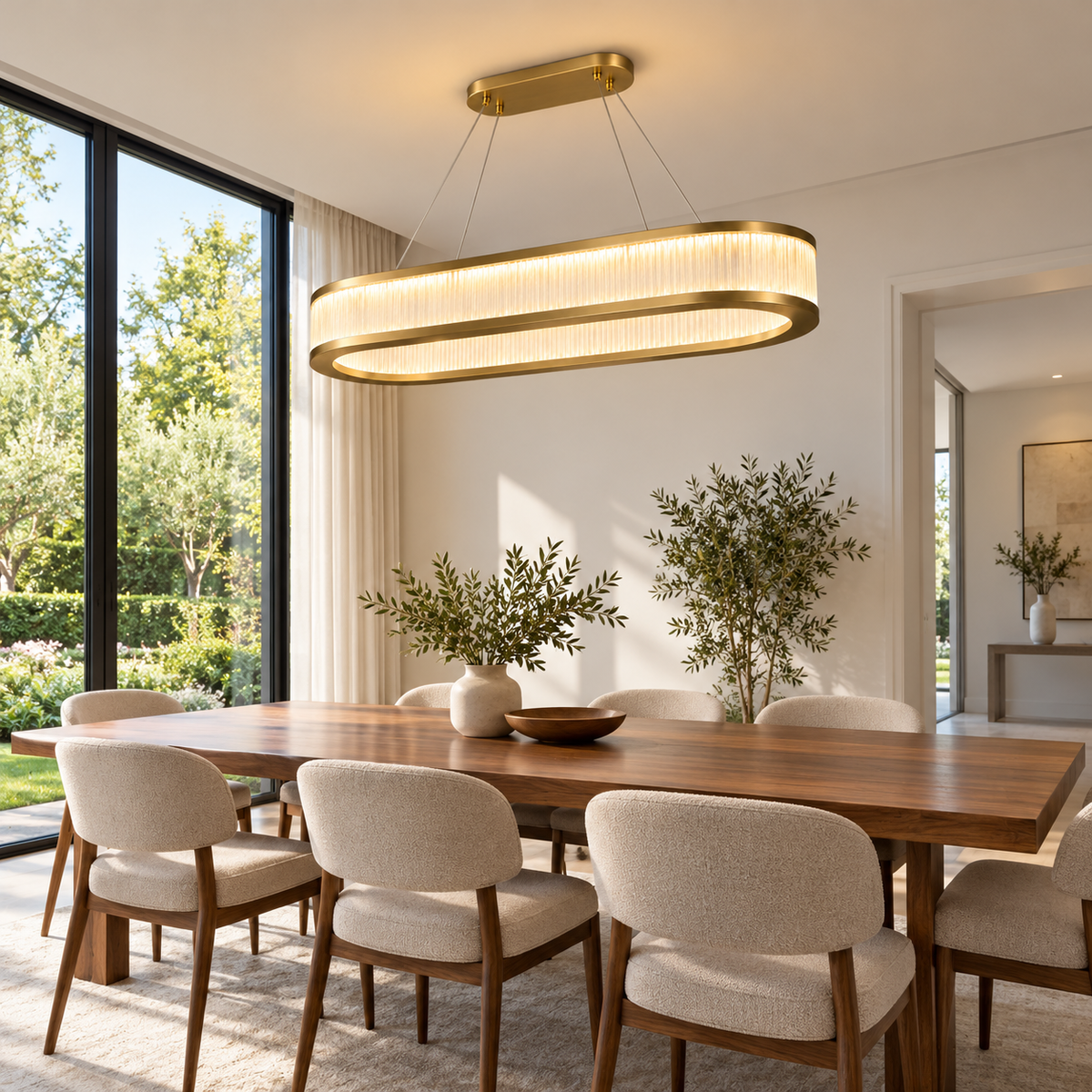Vivara Glass Oval Ring Chandelier, champagne gold, 120 cm – dining room window | CARRA HOME