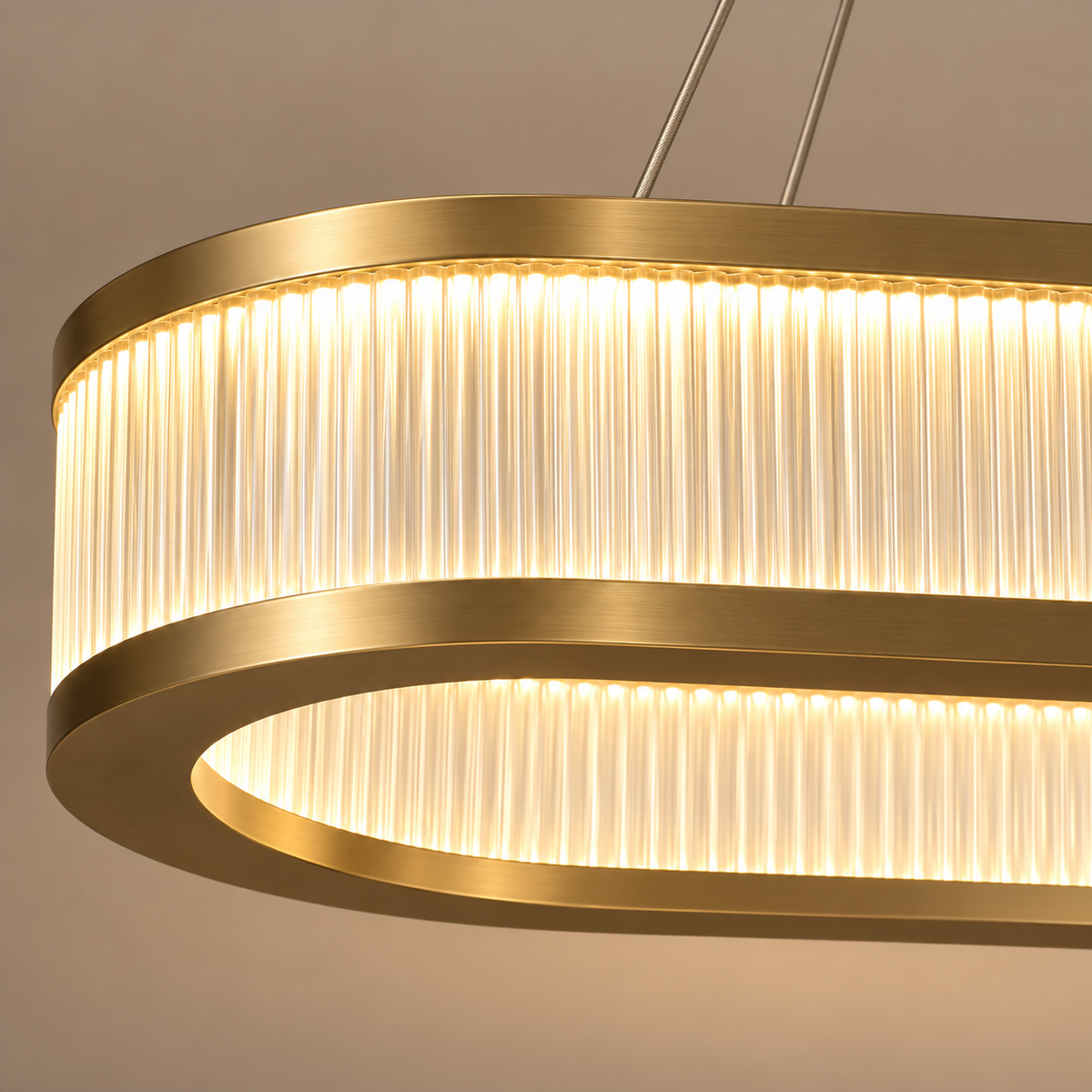 Vivara Glass Oval Ring Chandelier, champagne gold, 120 cm – glass detail | CARRA HOME