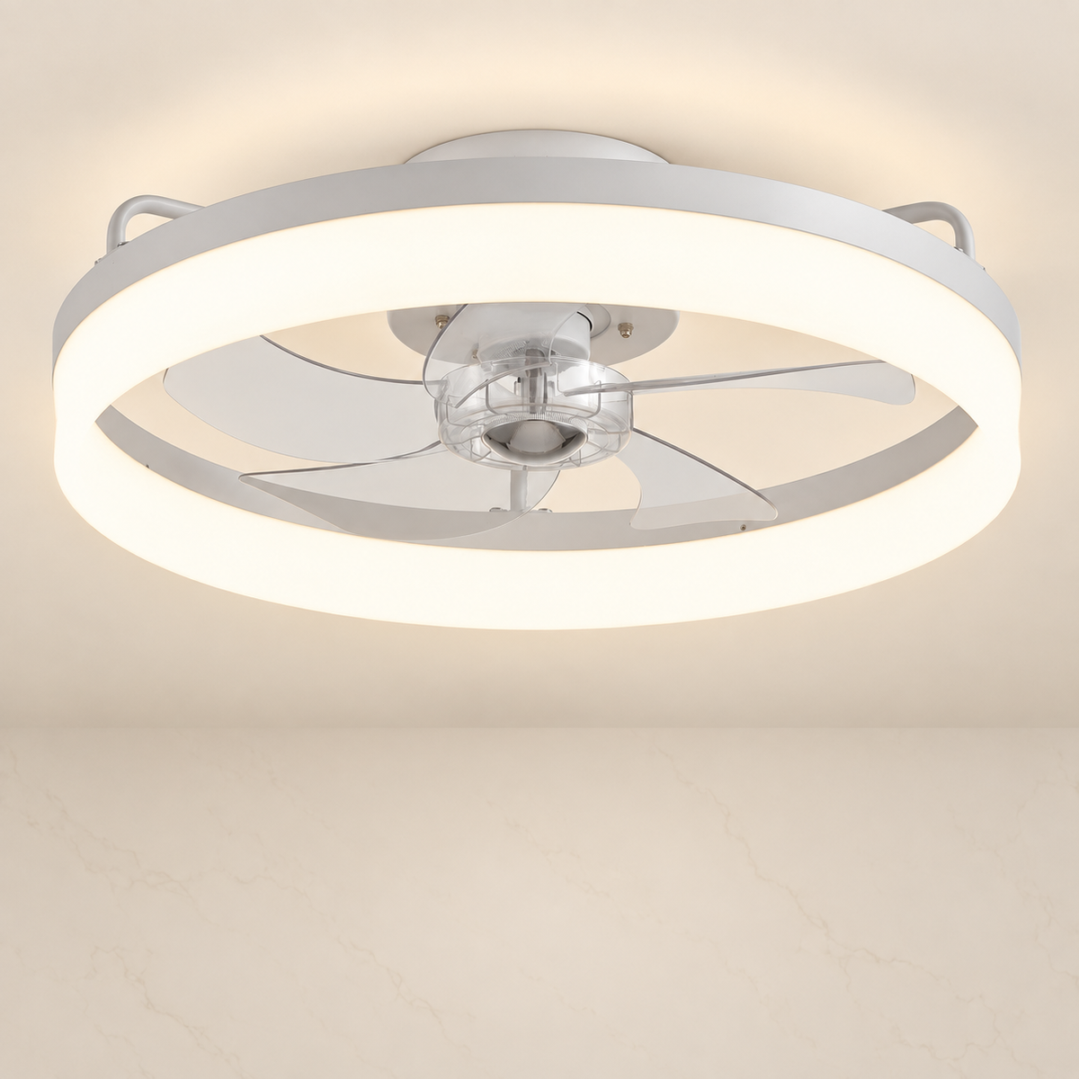 19.69-inch White Low-Profile Caged Ceiling Fan